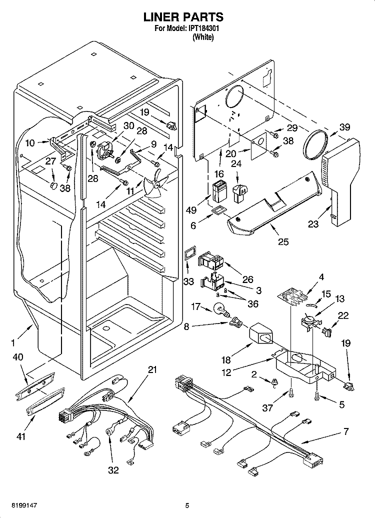 LINER PARTS Diagram and Parts List for IPT184301  Inglis Refrigerator
