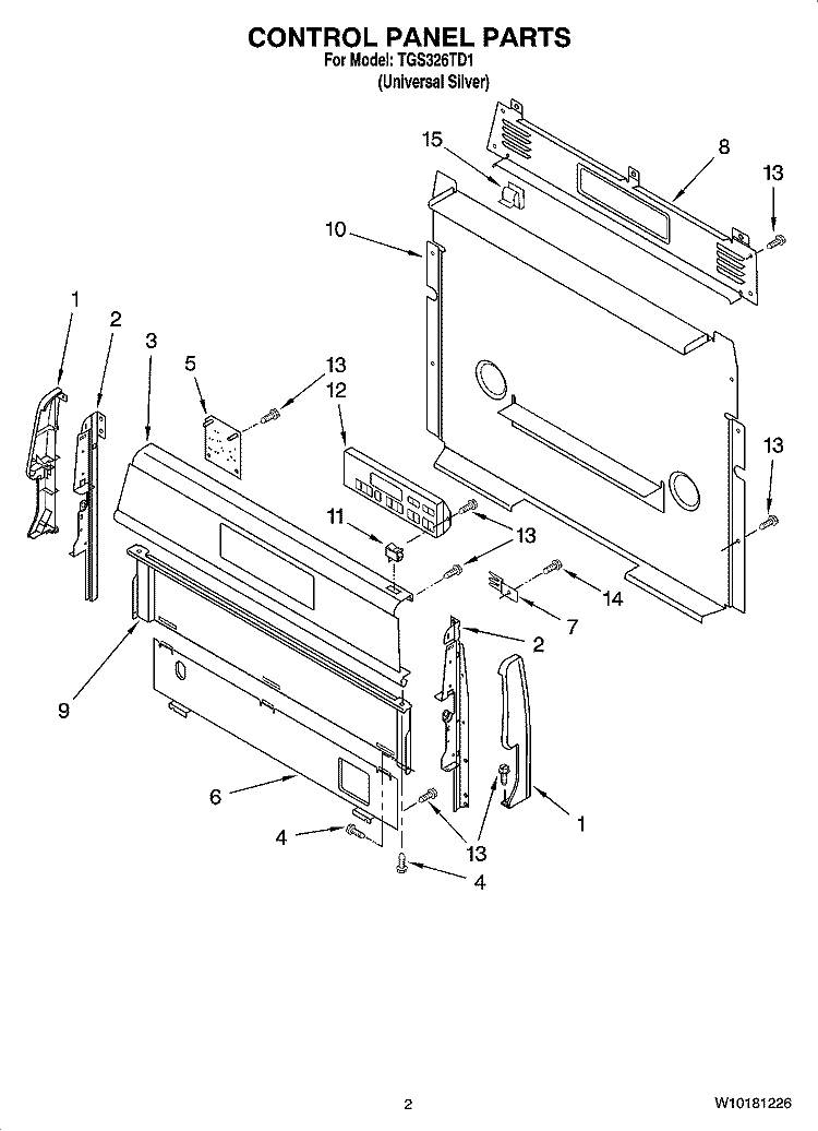 CONTROL PANEL PARTS Diagram and Parts List for TGS326TD1  Estate Range