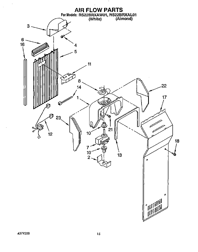 AIR FLOW Diagram and Parts List for RS22BRXAL01  Roper Refrigerator