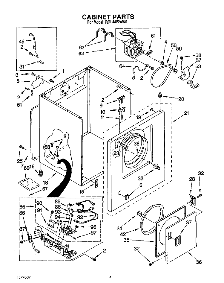 CABINET Diagram and Parts List for RGL4422AW0  Roper Dryer