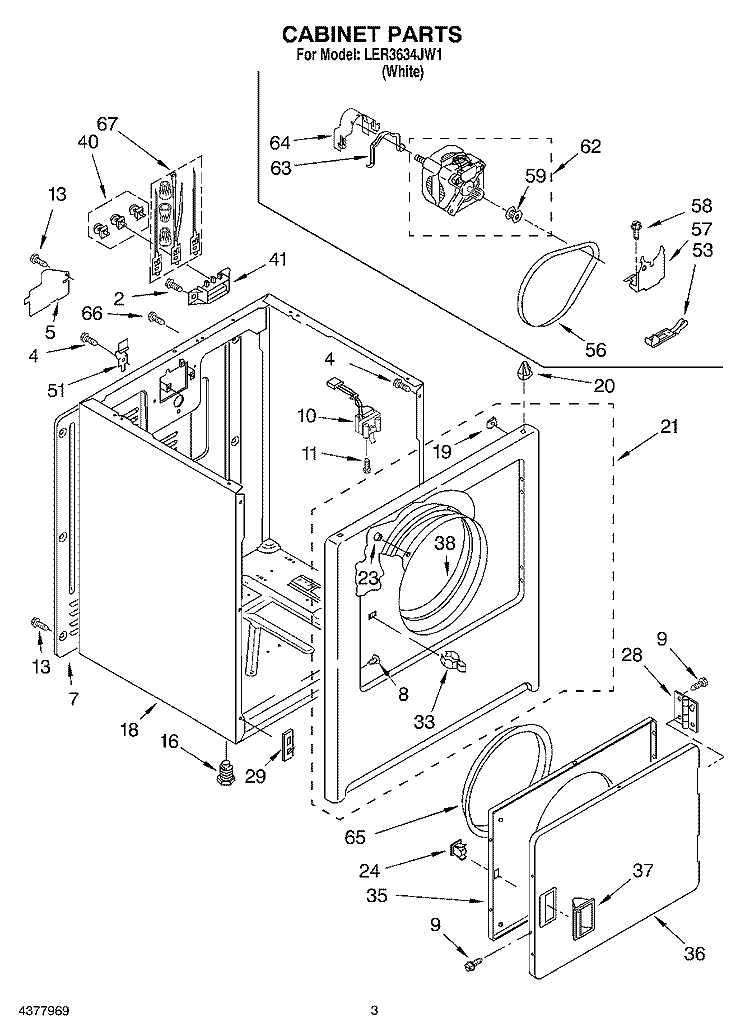 SECTION Diagram and Parts List for LER3634JW1  Whirlpool Dryer