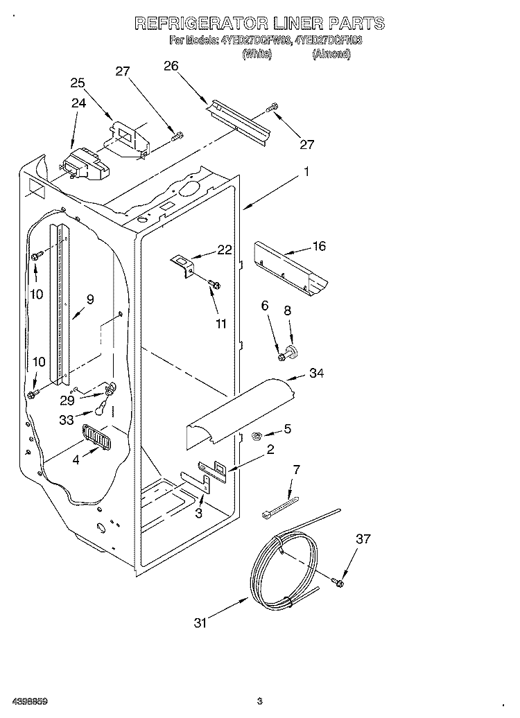 REFRIGERATOR LINER Diagram and Parts List for 4YED27DQFN03  Whirlpool Refrigerator