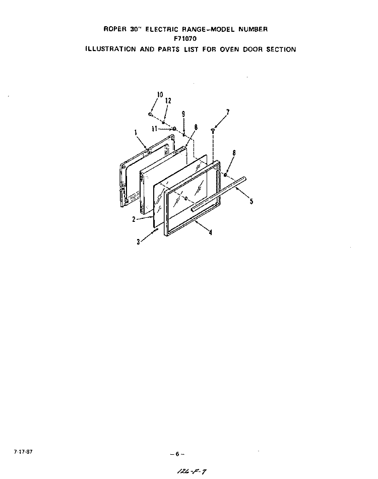 WIRE HARNESSES AND COMPONENTS , LITERATURE Diagram and Parts List for F7107W0  Roper Range