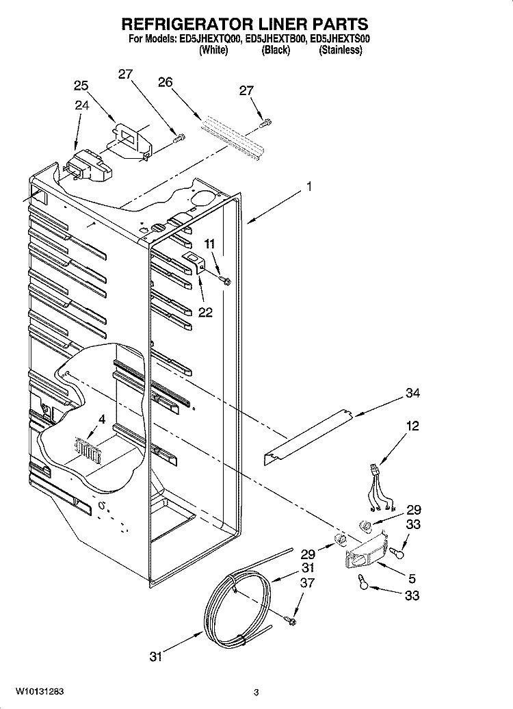 REFRIGERATOR LINER PARTS Diagram and Parts List for ED5JHEXTS00  Whirlpool Refrigerator
