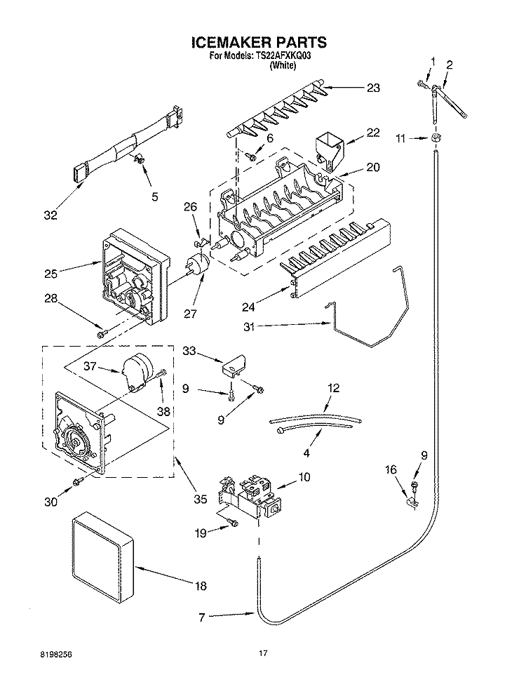 ICE MAKER Diagram and Parts List for TS22AFXKQ03  Estate Refrigerator