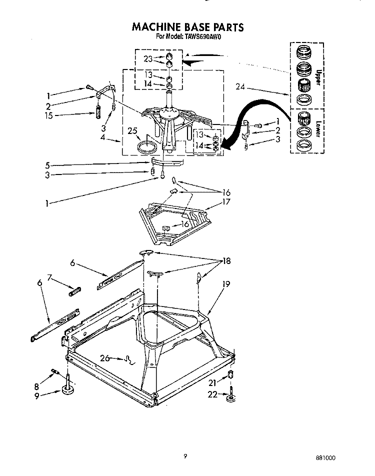 MACHINE BASE Diagram and Parts List for TAWS690AN0  Whirlpool Washer