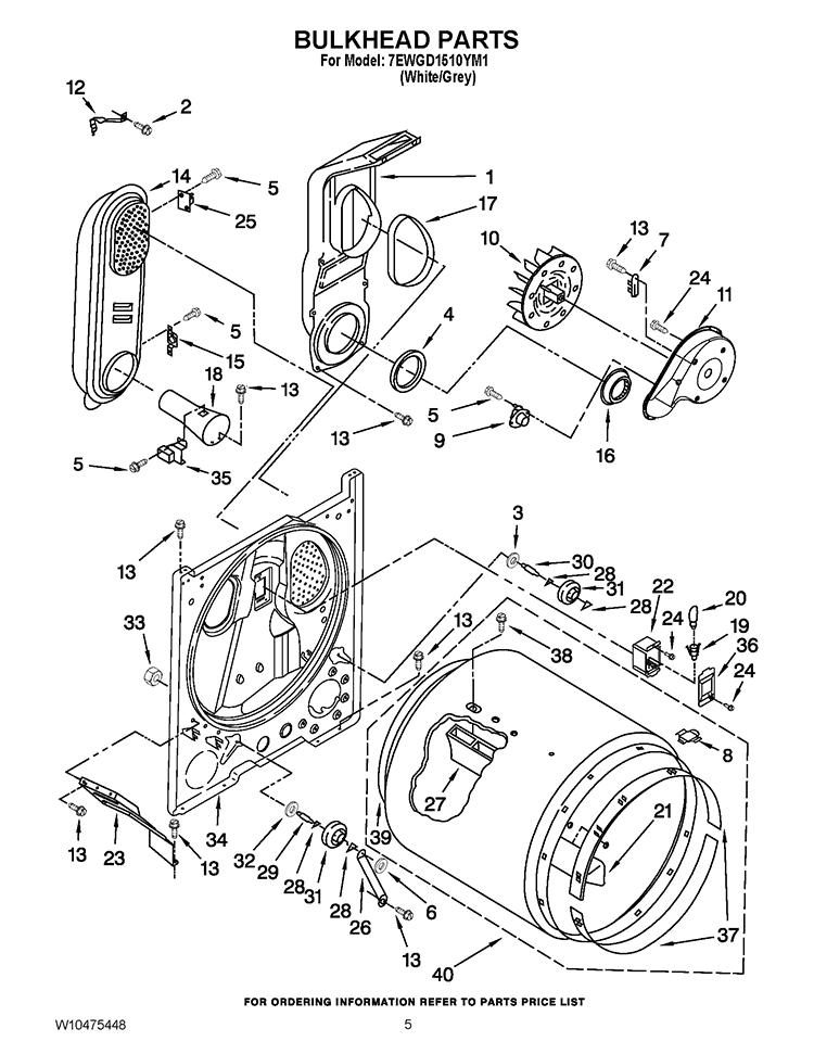 BULKHEAD PARTS Diagram and Parts List for 7EWGD1510YM1  Whirlpool Dryer