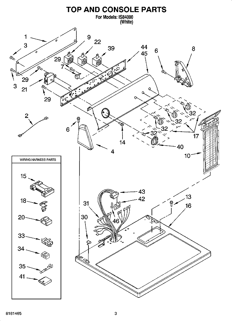 TOP AND CONSOLE PARTS Diagram and Parts List for IS84000  Inglis Dryer