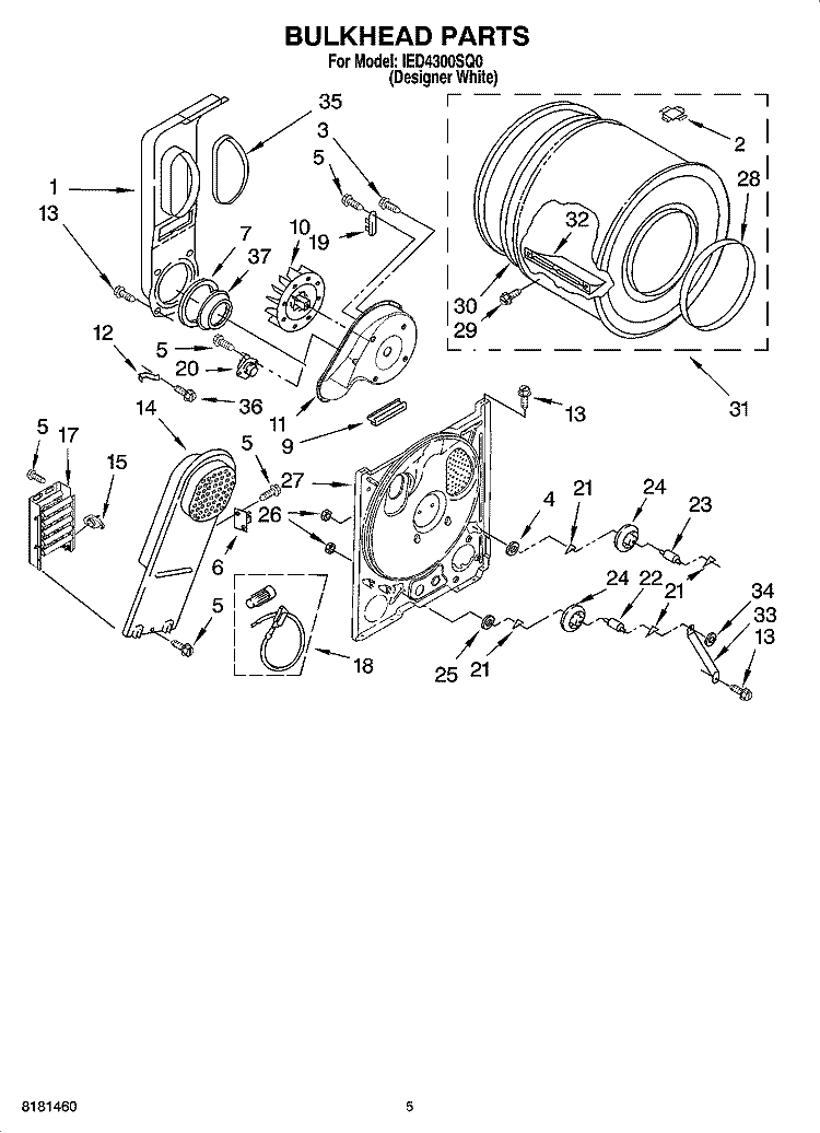 BULKHEAD PARTS, OPTIONAL PARTS (NOT INCLUDED) Diagram and Parts List for IED4300SQ0  Inglis Dryer