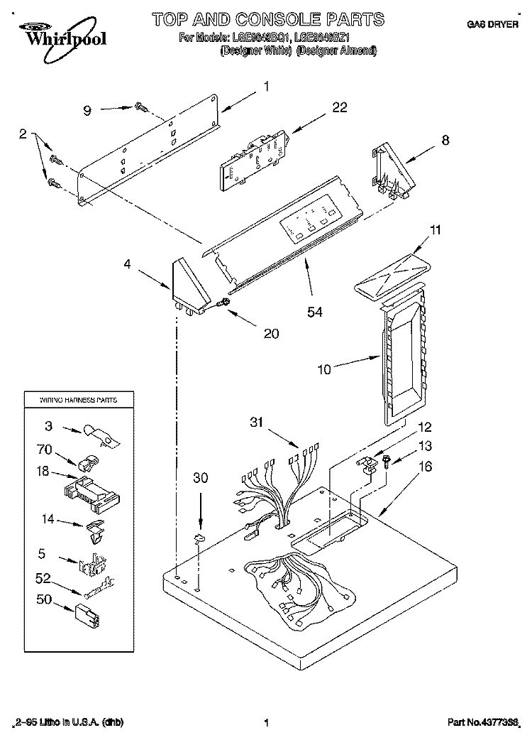 TOP AND CONSOLE, LIT/OPTIONAL Diagram and Parts List for LGE9848BZ1  Whirlpool Dryer