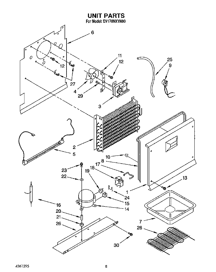 UNIT Diagram and Parts List for EV170NXYN00  Whirlpool Freezer