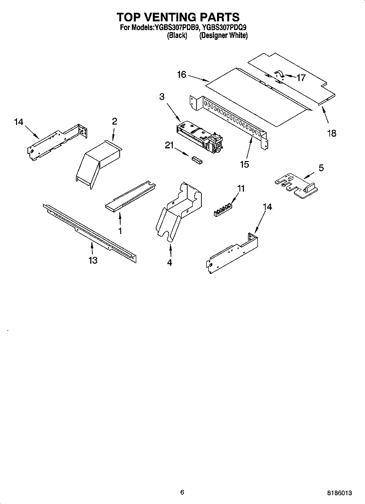TOP VENTING PARTS, MISCELLANEOUS PARTS Diagram and Parts List for YGBS307PDB9  Whirlpool Wall Oven