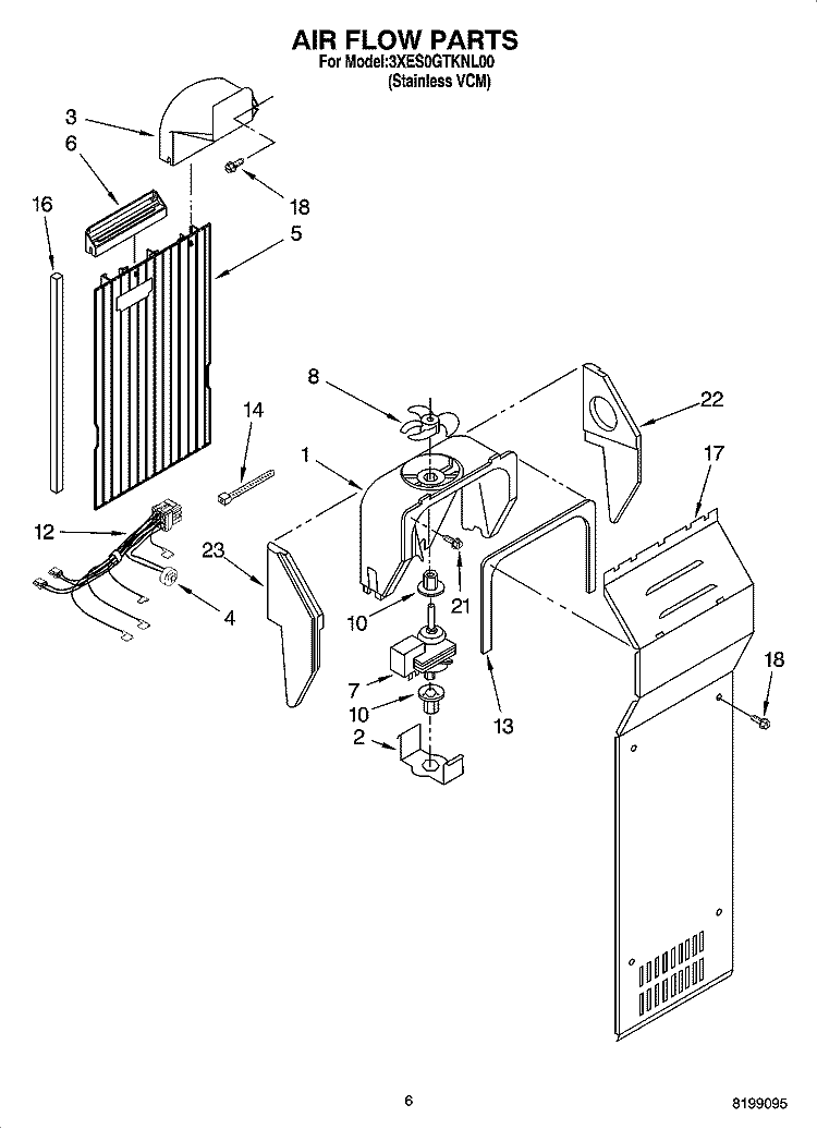 AIR FLOW PARTS Diagram and Parts List for 3XES0GTKNL00  Whirlpool Refrigerator