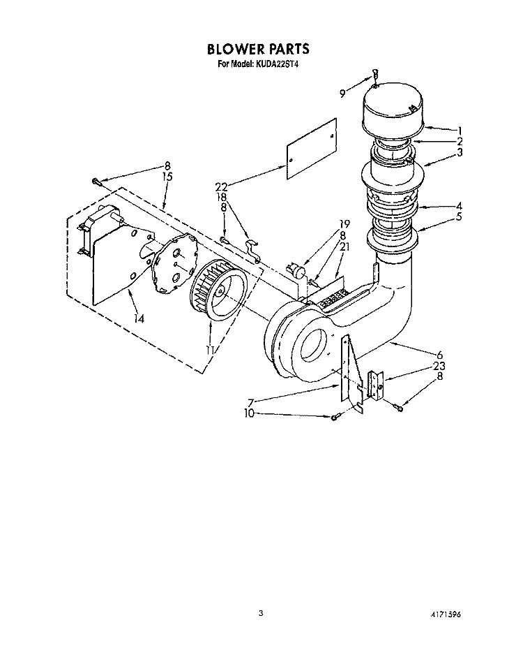 BLOWER Diagram and Parts List for KUDA22ST4  KitchenAid Dishwasher