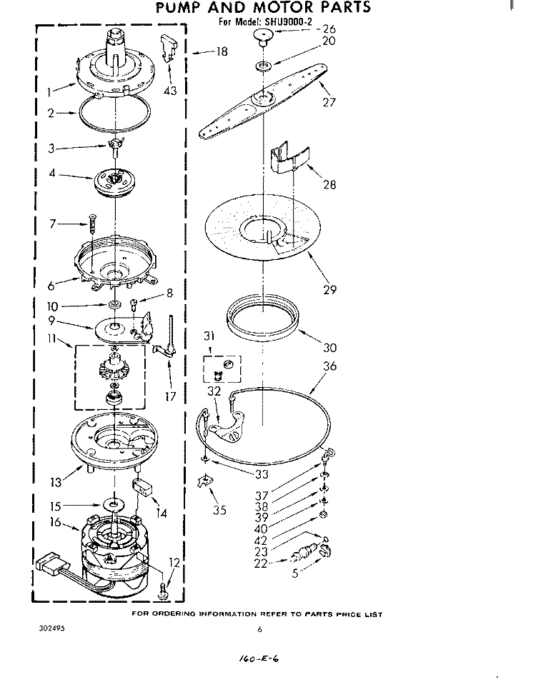 PUMP AND MOTOR Diagram and Parts List for SHU90002  Whirlpool Dishwasher