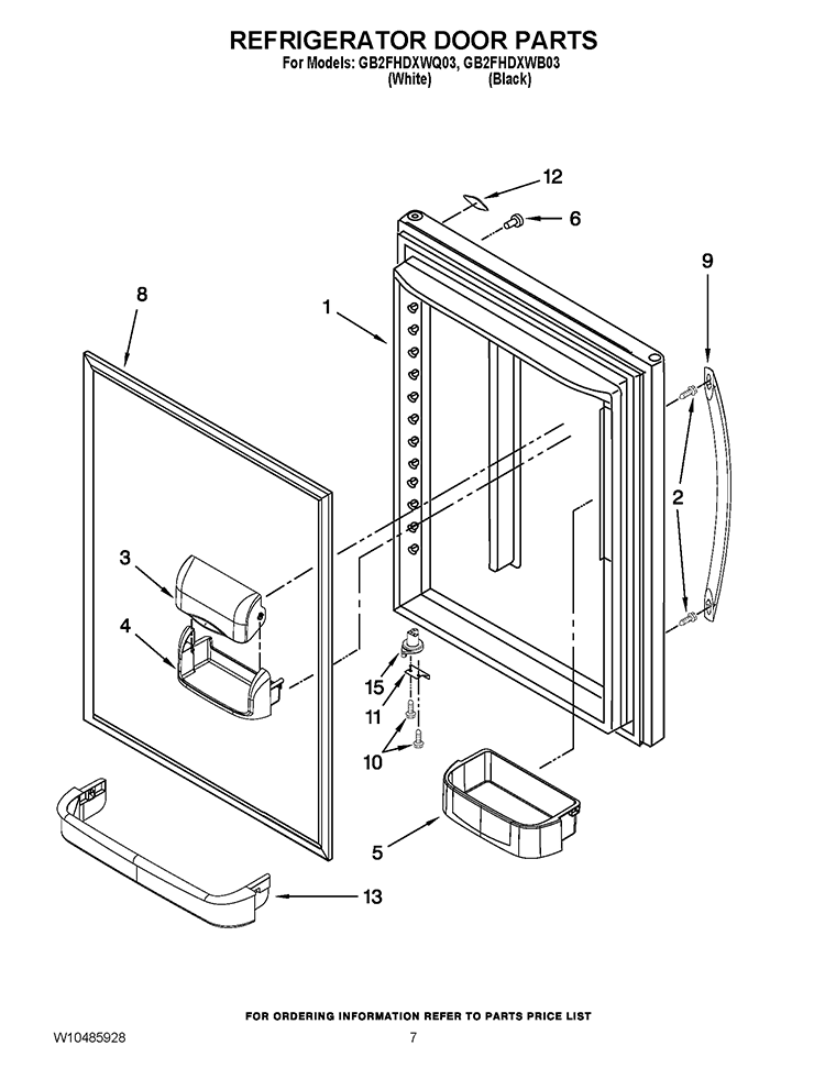 REFRIGERATOR DOOR PARTS Diagram and Parts List for GB2FHDXWB03  Whirlpool Refrigerator
