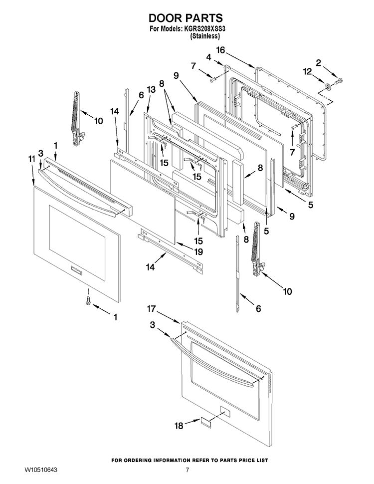 DOOR PARTS Diagram and Parts List for KGRS208XSS3  KitchenAid Range