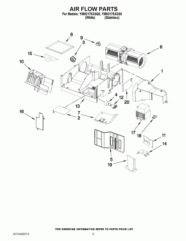 AIR FLOW PARTS Diagram and Parts List for YMH2175XSQ5  Whirlpool Microwave