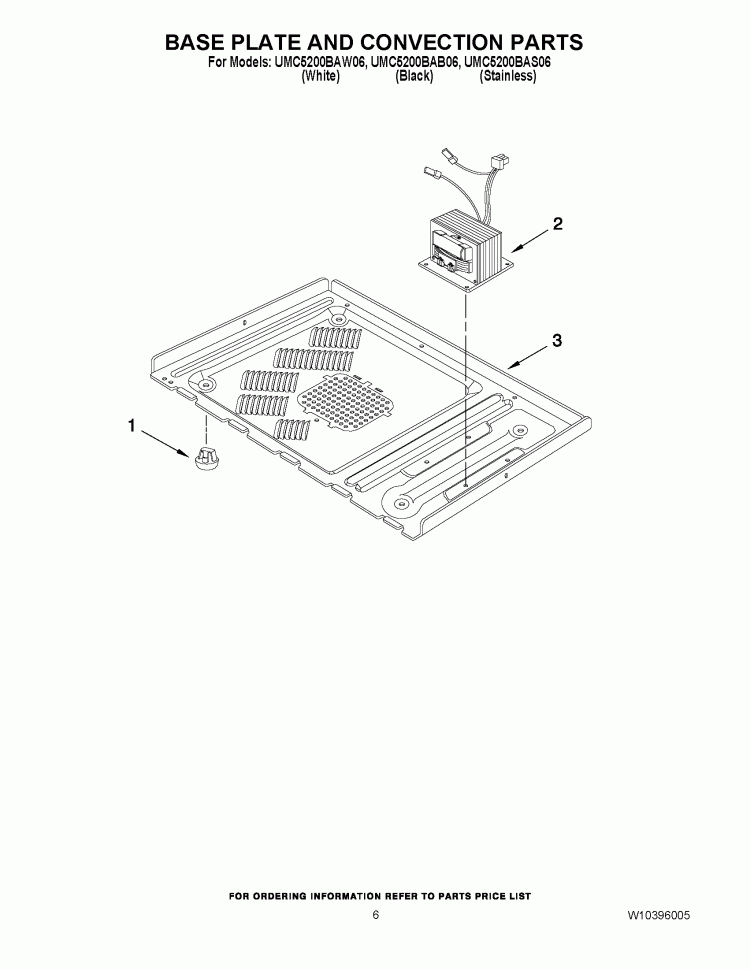 BASE PLATE AND CONVECTION PARTS Diagram and Parts List for UMC5200BAB06  Whirlpool Microwave