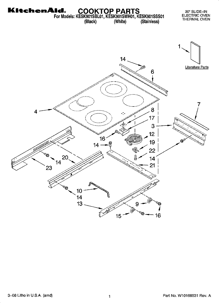 COOKTOP PARTS Diagram and Parts List for KESK901SSS01  KitchenAid Range
