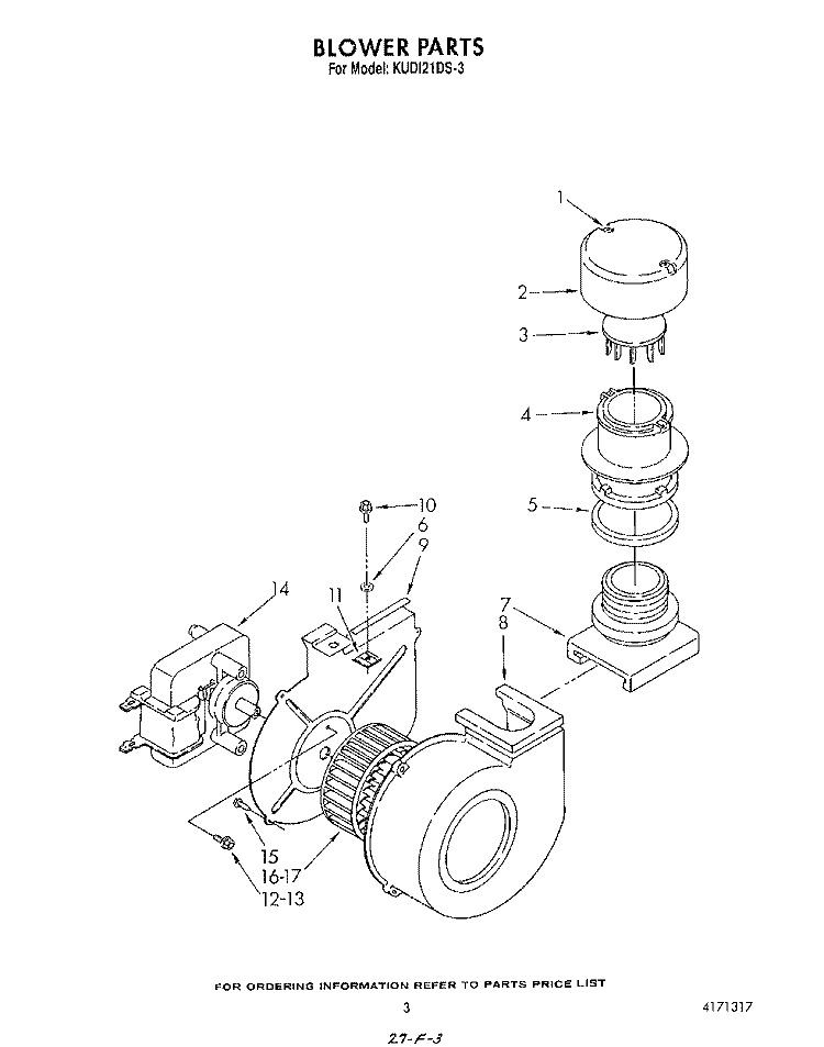 BLOWER Diagram and Parts List for KUDI21DS3  KitchenAid Dishwasher