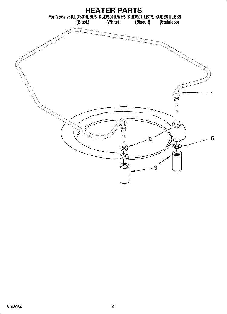 HEATER PARTS Diagram and Parts List for KUDS01ILBT5  KitchenAid Dishwasher