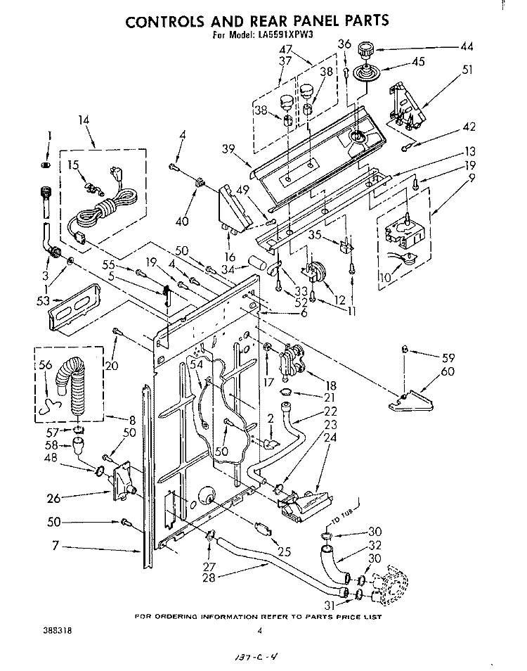 CONTROLS AND REAR PANEL Diagram and Parts List for LA5591XPW3  Whirlpool Washer