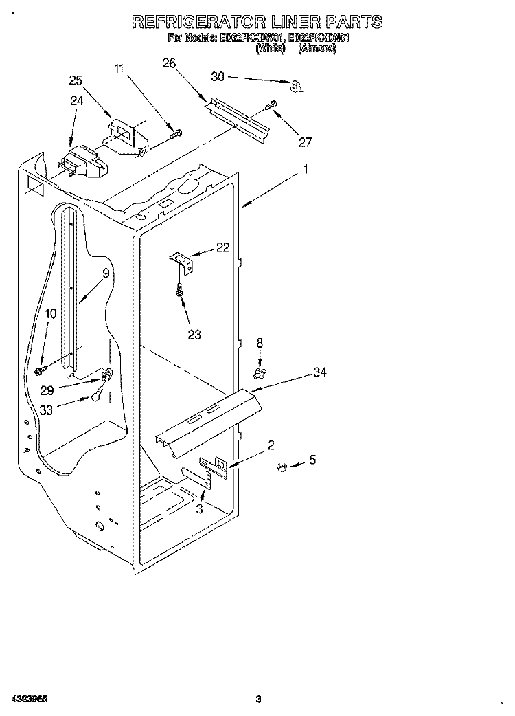 REFRIGERATOR LINER Diagram and Parts List for ED22PKXDW01  Whirlpool Refrigerator