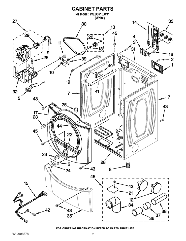 CABINET PARTS Diagram and Parts List for WED9610XW1  Whirlpool Dryer