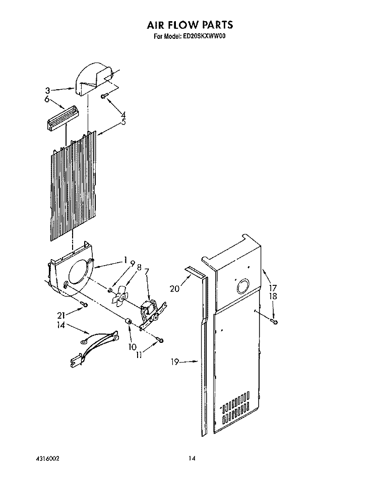 AIRFLOW Diagram and Parts List for ED20SKXWW00  Whirlpool Refrigerator
