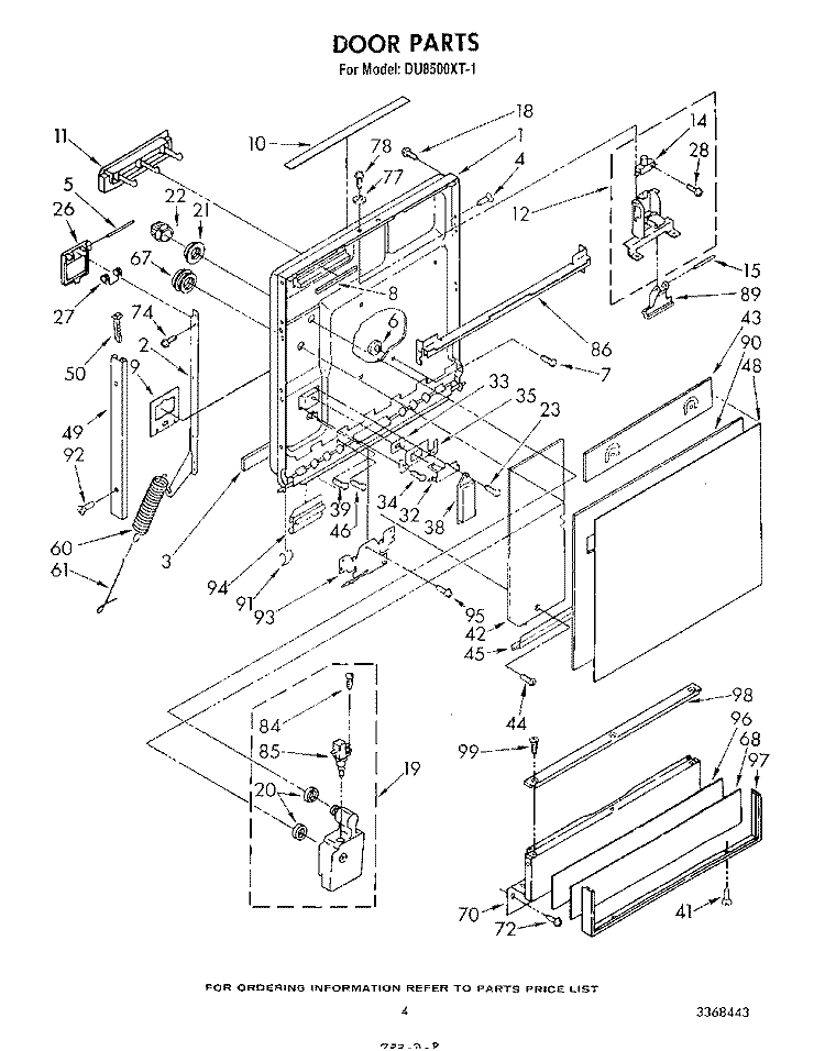 DOOR Diagram and Parts List for DU8500XT1  Whirlpool Dishwasher