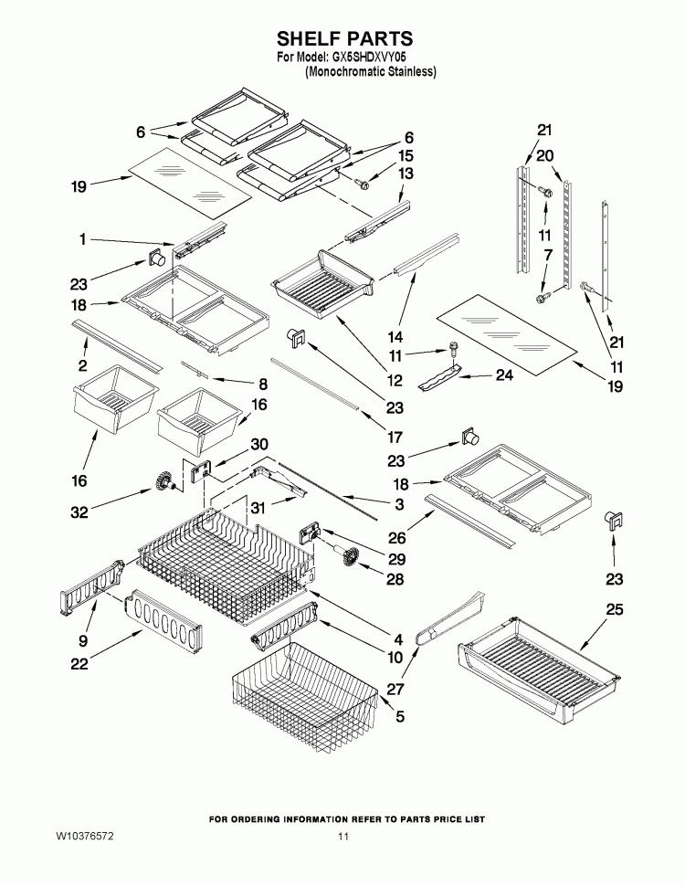 SHELF PARTS Diagram and Parts List for GX5SHDXVY05  Whirlpool Refrigerator