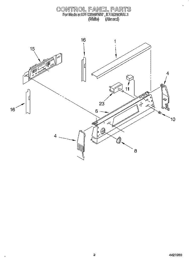 CONTROL PANEL Diagram and Parts List for KERC500EWH1  KitchenAid Range