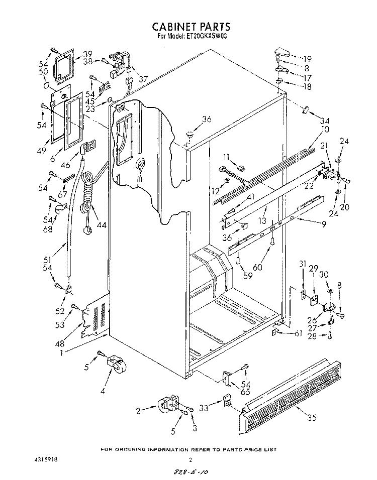 CABINET Diagram and Parts List for ET20GKXSW03  Whirlpool Refrigerator