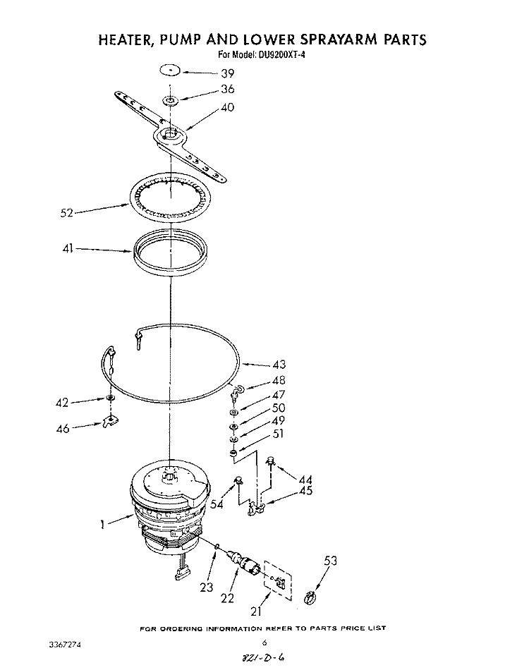 HEATER, PUMP AND LOWER SPRAYARM Diagram and Parts List for DU9200XT4  Whirlpool Dishwasher