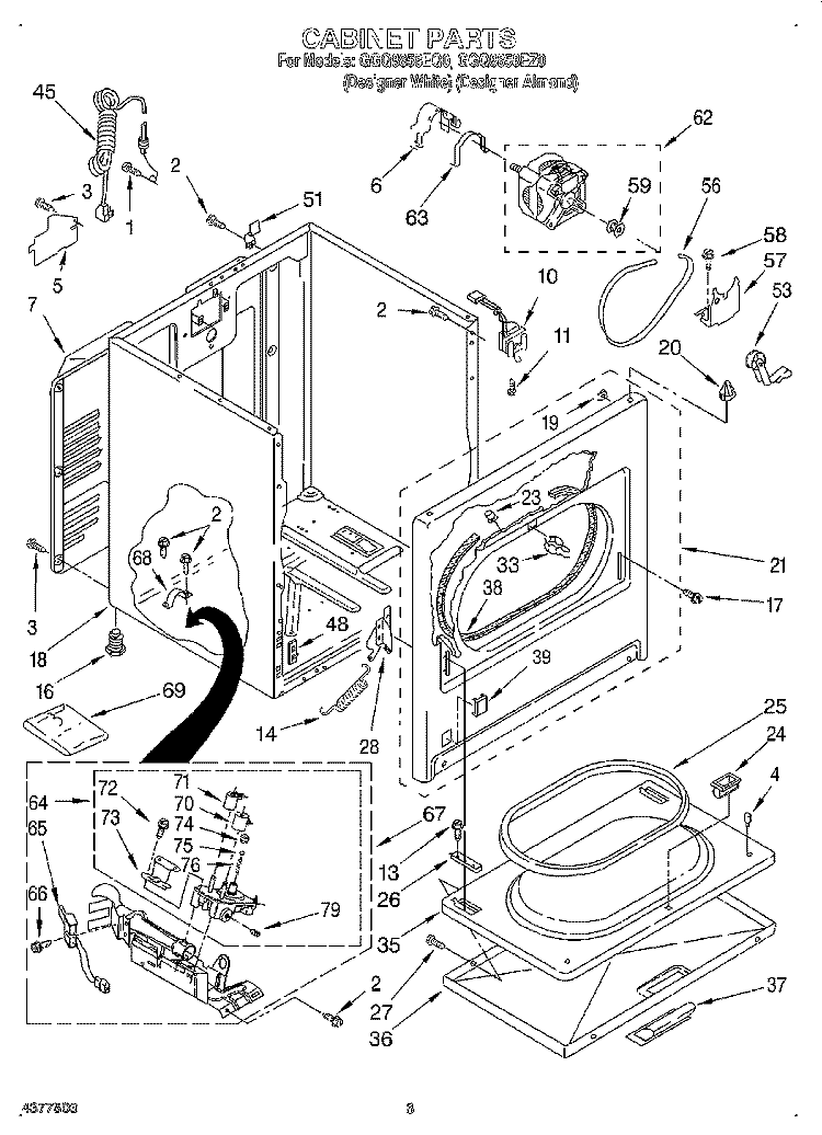CABINET Diagram and Parts List for GGQ8858EQ0  Whirlpool Dryer