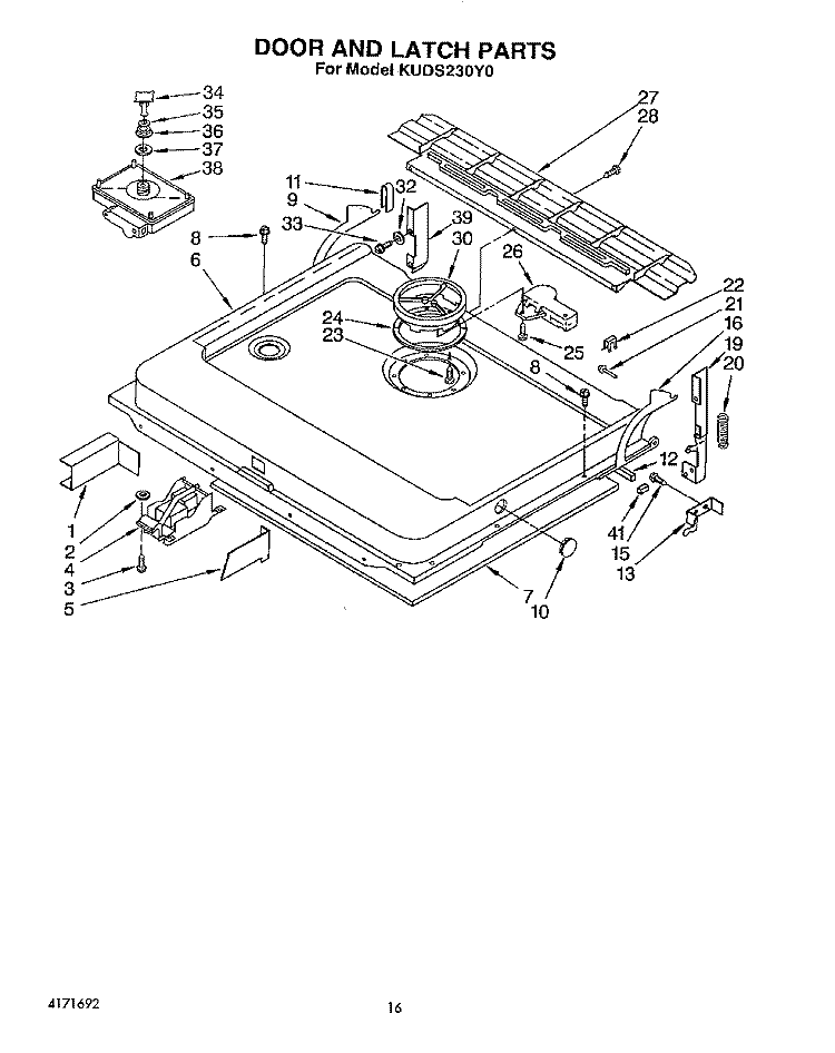 DOOR AND LATCH Diagram and Parts List for KUDS230Y0  KitchenAid Dishwasher