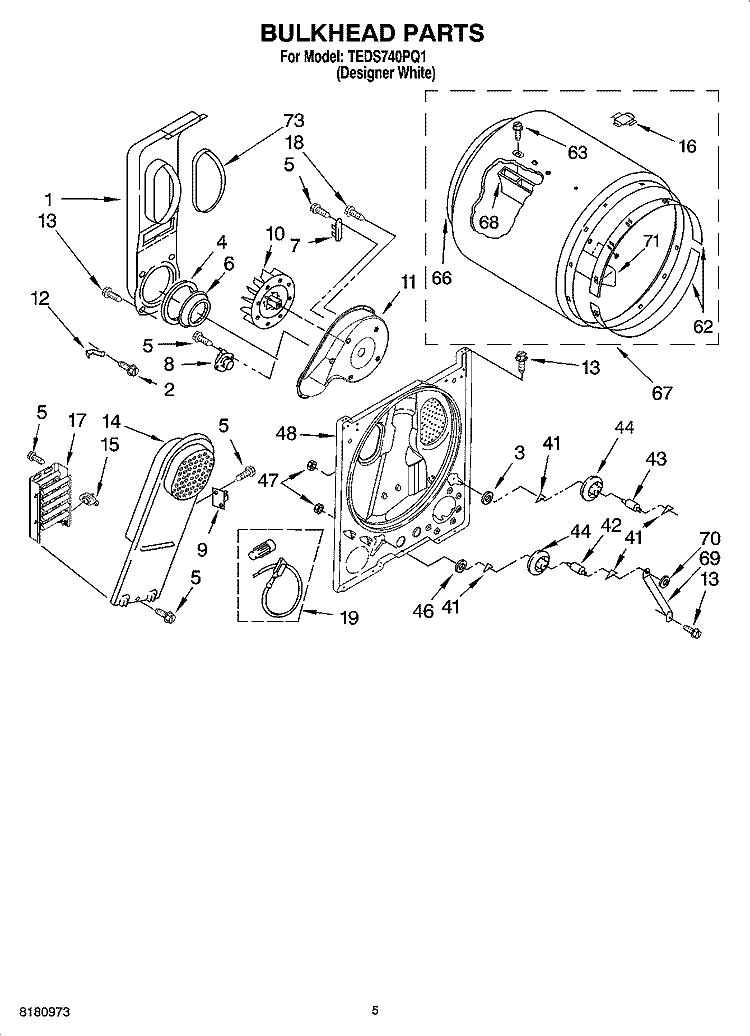 BULKHEAD PARTS, OPTIONAL PARTS (NOT INCLUDED) Diagram and Parts List for TEDS740PQ1  Estate Dryer