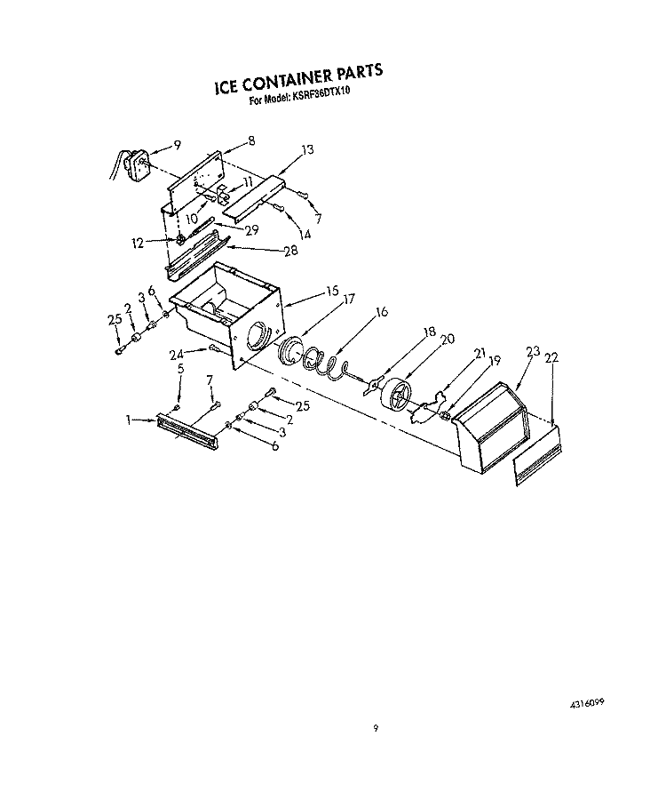ICE CONTAINER Diagram and Parts List for KSRF36DTX10  KitchenAid Refrigerator