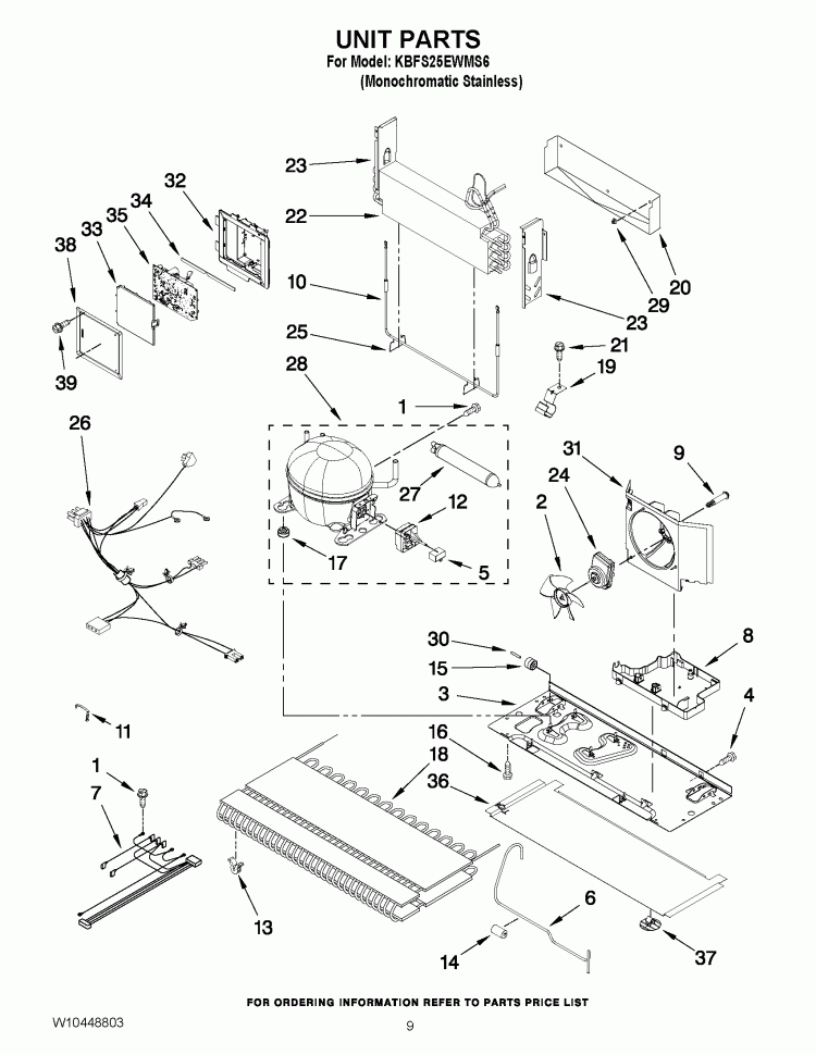 UNIT PARTS Diagram and Parts List for KBFS25EWMS6  KitchenAid Refrigerator