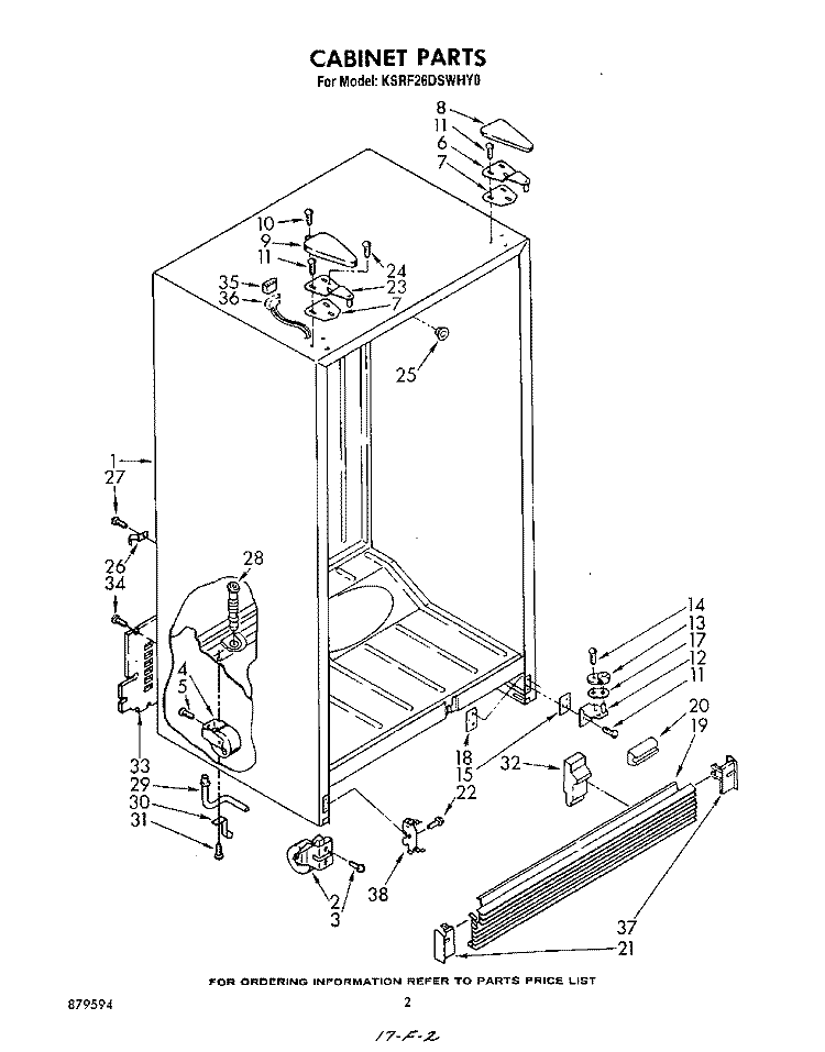 CABINET Diagram and Parts List for KSRF26DSWHY0  KitchenAid Refrigerator