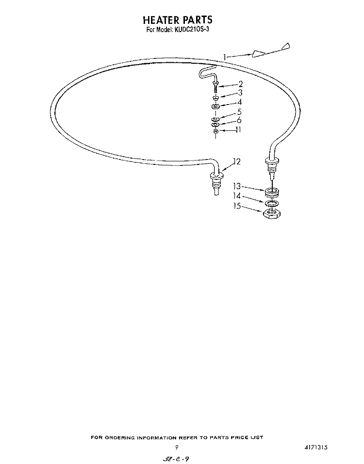HEATER Diagram and Parts List for KUDC210S3  KitchenAid Dishwasher