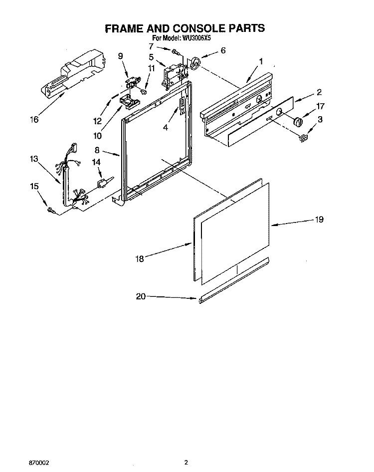 FRAME AND CONSOLE Diagram and Parts List for WU3006X5  Roper Dishwasher