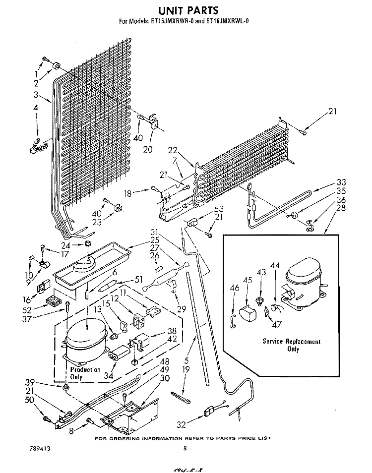 UNIT Diagram and Parts List for ET16JMXRWR0  Whirlpool Refrigerator