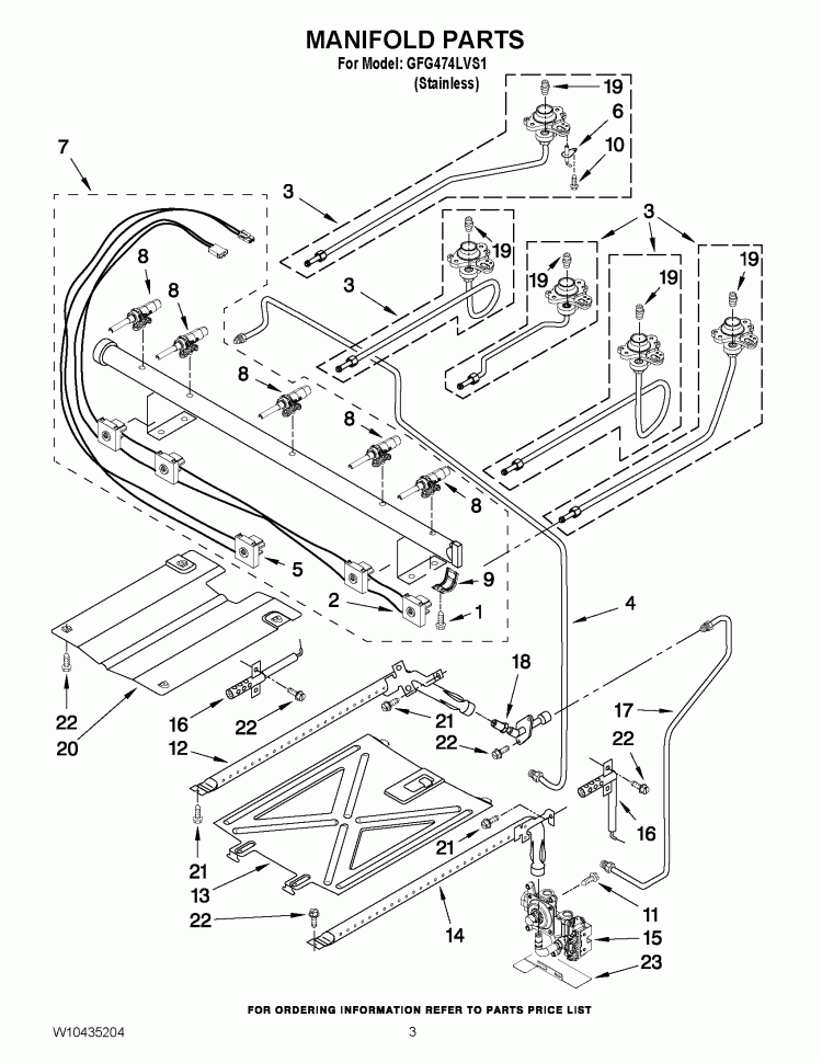 MANIFOLD PARTS Diagram and Parts List for GFG474LVS1  Whirlpool Range