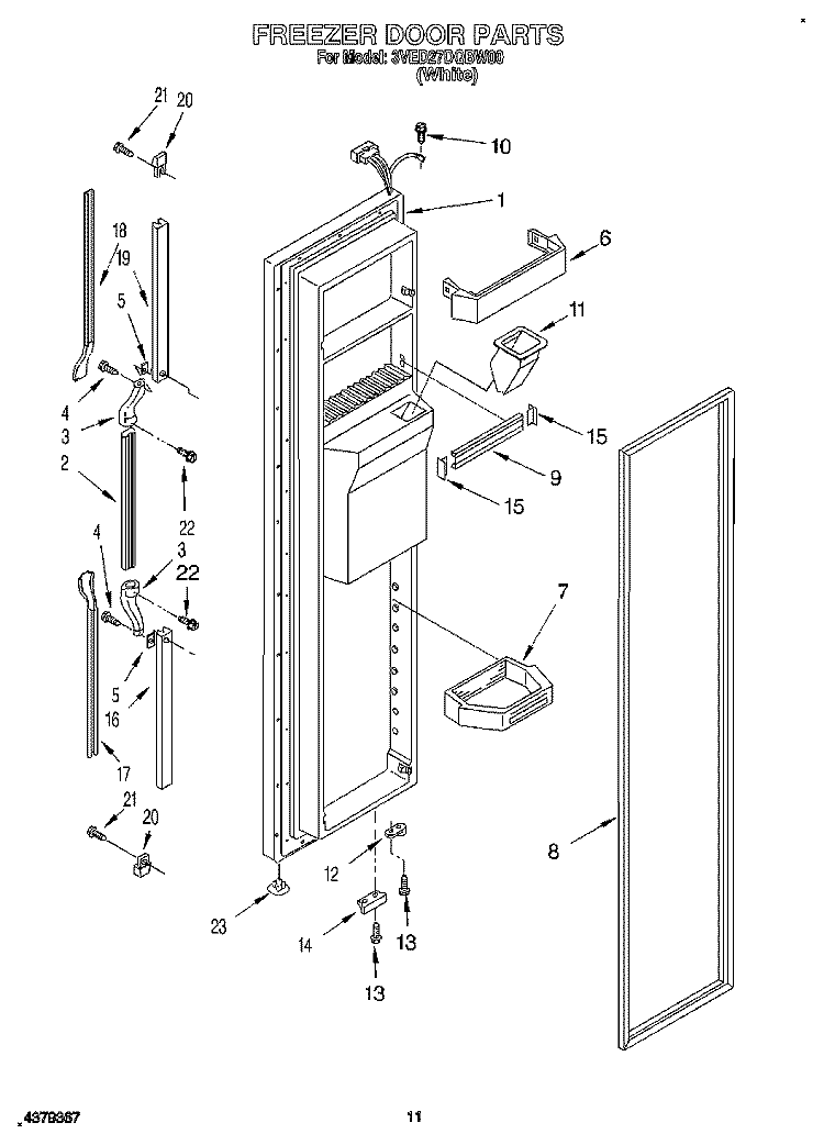 FREEZER DOOR Diagram and Parts List for 3VED27DQBW00  Whirlpool Refrigerator