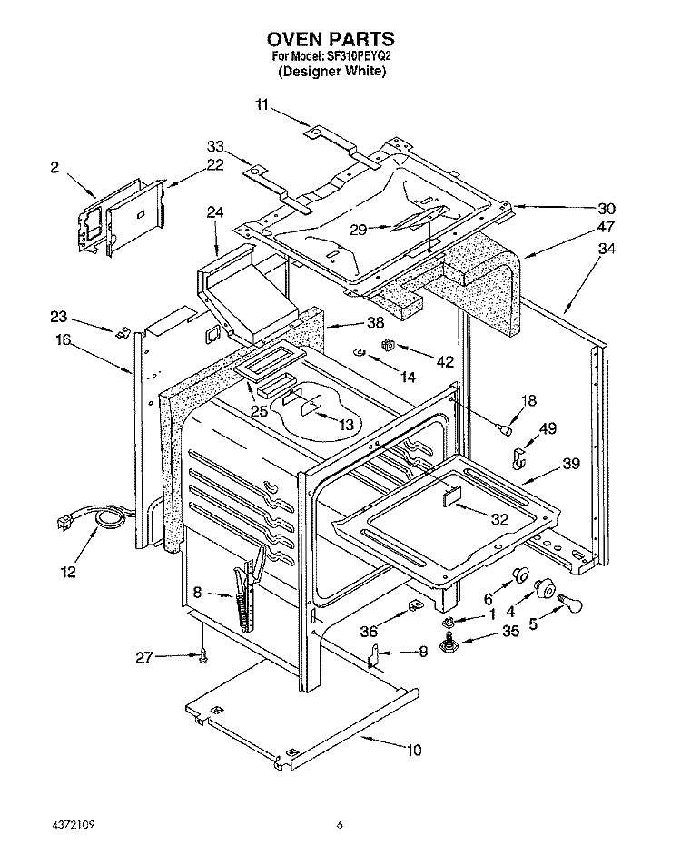 OVEN Diagram and Parts List for SF310PEYQ2  Whirlpool Range