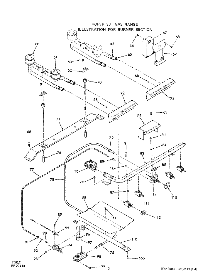 BODY Diagram and Parts List for 1453W0A  Roper Range