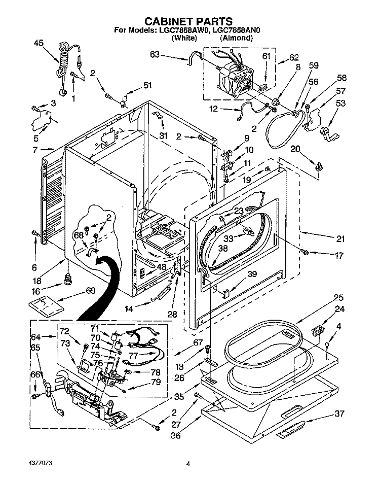CABINET Diagram and Parts List for LGC7858AW0  Whirlpool Dryer