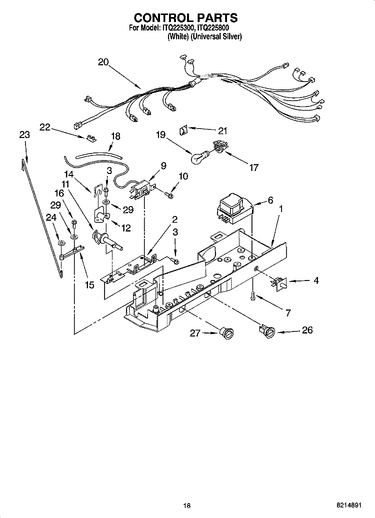 CONTROL PARTS Diagram and Parts List for ITQ225300  Inglis Refrigerator